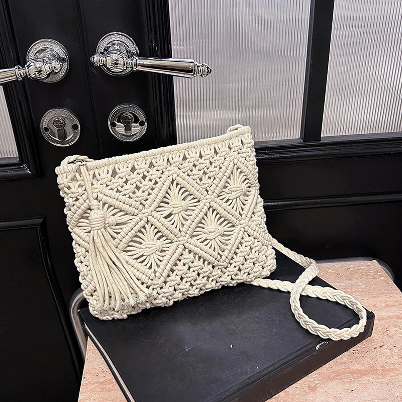 Soft Bohemian Straw Woven Crossbody | Hollow Out Summer Flap Bag Luxegan