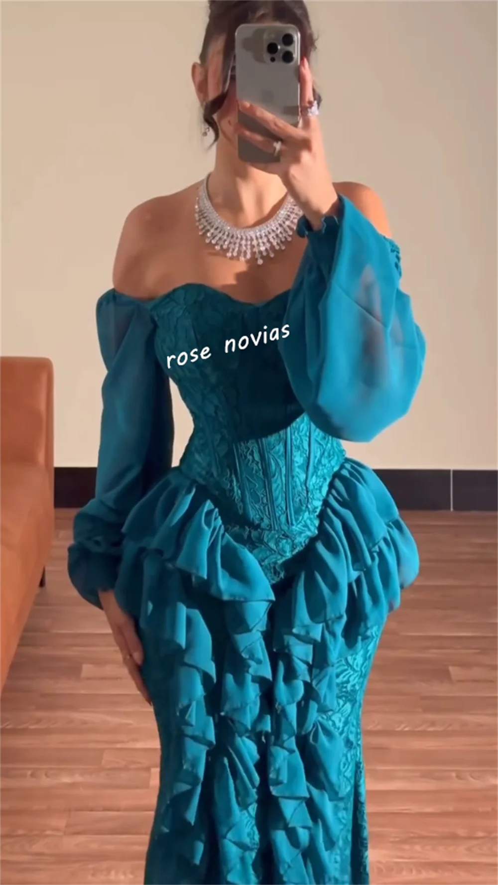 Off-the-Shoulder Sweetheart Ruffle Pleated Chiffon Trumpet Mermaid Floor-Length Evening Gown | Bespoke Formal Occasion Dress