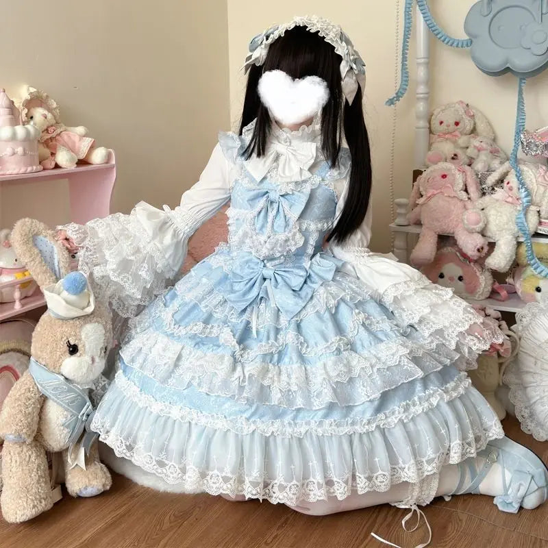 Women's Victorian Sweet Lolita Princess Dress | Kawaii Cute Lace Ruffle Flower Wedding Gown | Japanese Retro Elegant Bow Mini Dress | Premium Tatting Full Sleeve All Season Vestido Model LY014D5368 Luxegan