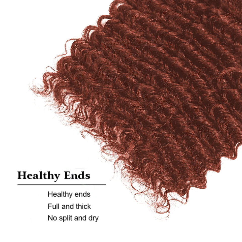 Auburn Brown Deep Wave Human Hair Blend Bundles | 10–30 Inch Luxegan
