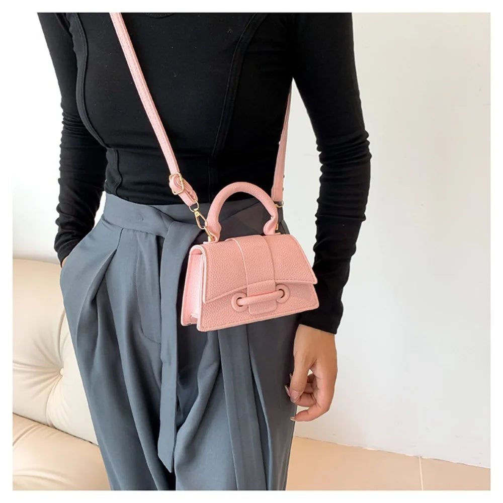 High Quality Fashion PU Leather Bag | Solid Color Shoulder Crossbody Bag & Cute Buckle Square Bag (Hand Carry Small Messenger Bag) Luxegan