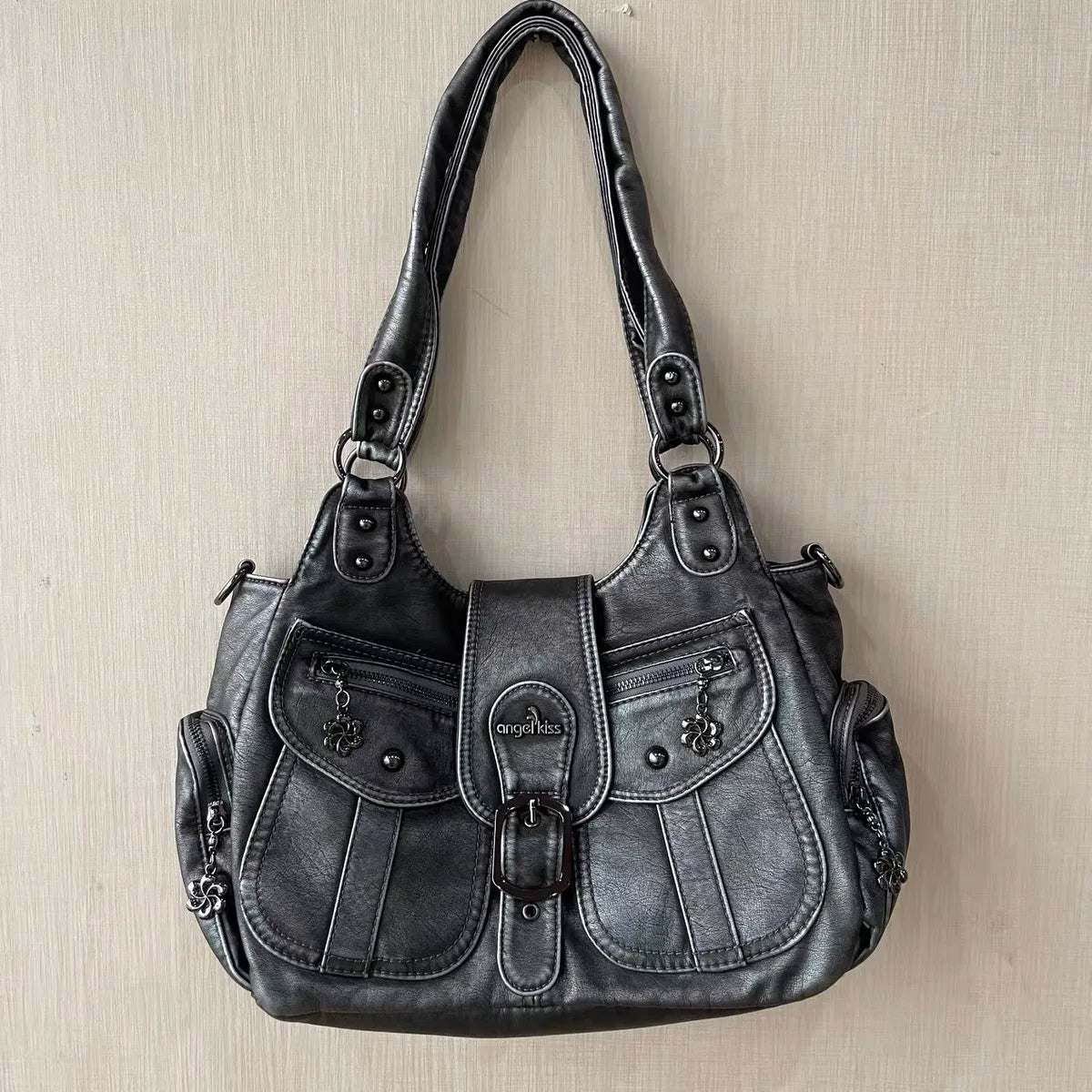 Trendy PU Leather Dumpling Shoulder Bag | Fashion Large Capacity Satchel & Top-Handle Purse | Versatile Multi-Pocket Handbag with "Flap" Design & 120cm Strap Luxegan