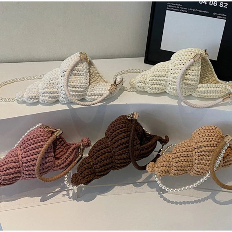Hand-Woven Shell Bag | Luxury Pearl Chain Crossbody Purse Luxegan