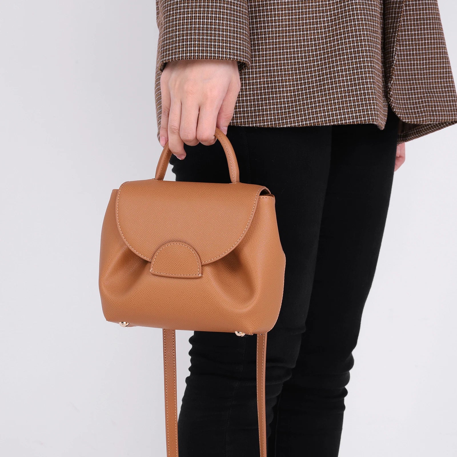 French Cowhide Small Satchel | Retro Trend Mini Crossbody Bag for Women (Classic Solid Flap Top-Handle Luxury Designer Handbag) Luxegan