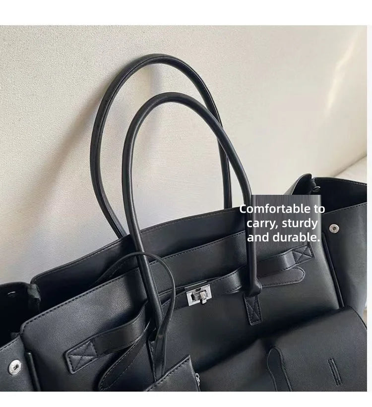 Bolso Tote de Marca Diseño Rodeo Lock Bolso de Mujer Gran Capacidad Bolso de Hombro para el Trabajo Cuero PU Hebilla Punk Bolso de Mano Sencillo y Versátil