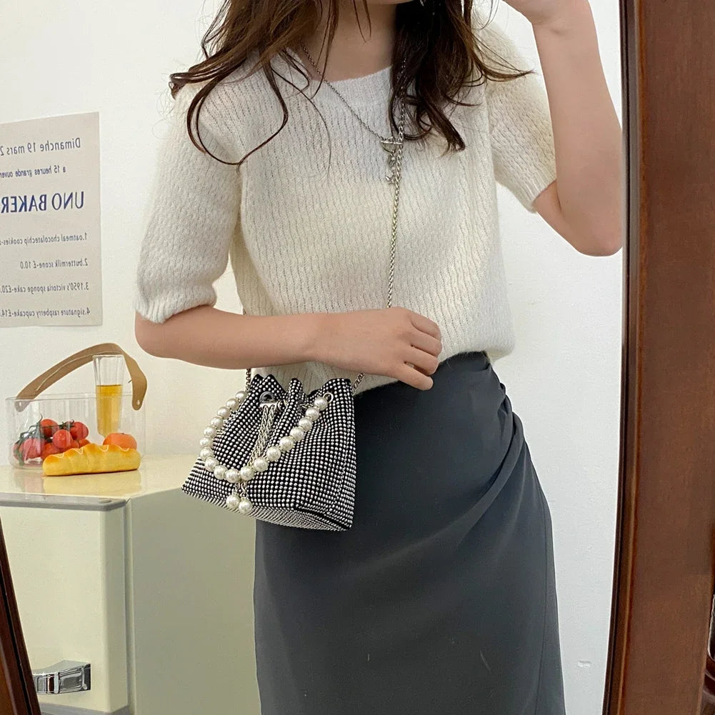 Fashion Evening Bag for Women | Shiny Crossbody & Rhinestone Bucket Bag Luxegan