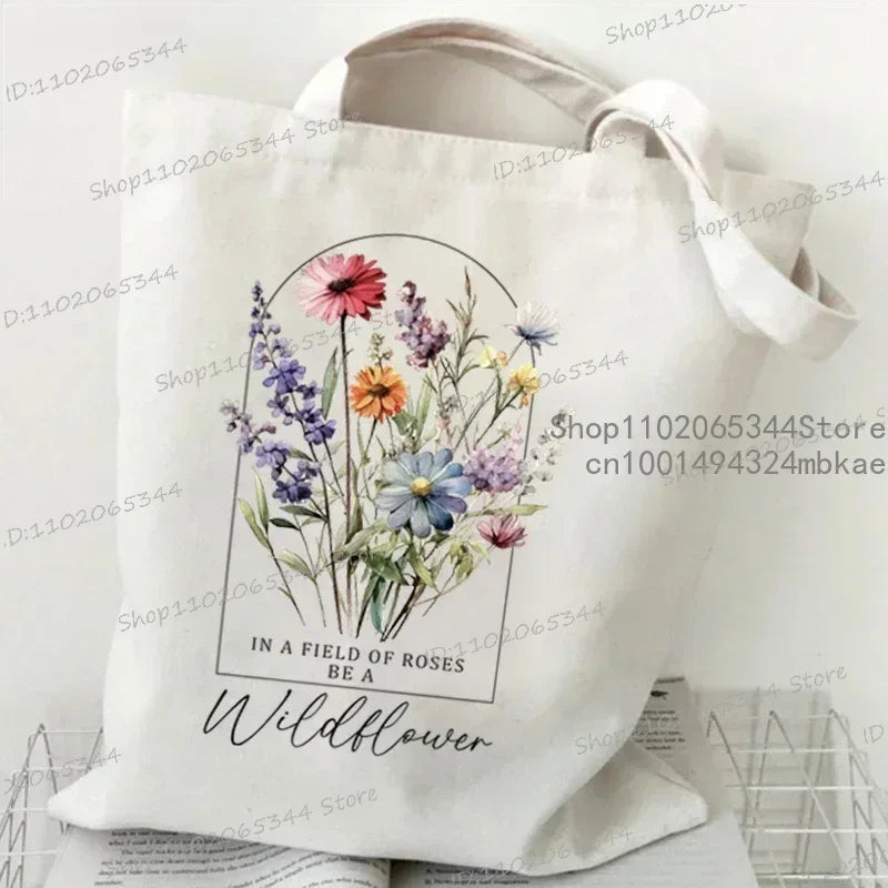 Myosotis Alpestris Canvasa Tote Bag for Women “Forget Me Not” Handbag Aesthetics Flower Shopper Bags Female Bohemia Shoulder Bag Luxegan