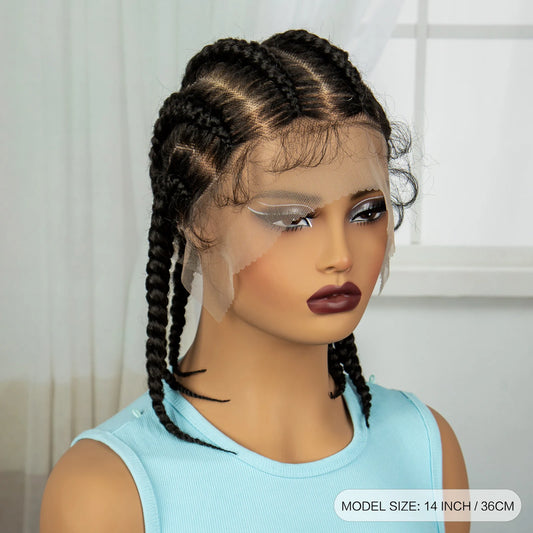 14" HD Full Lace Natural Cornrow Braids Wig | Transparent Lace Front | Baby Hair Luxegan