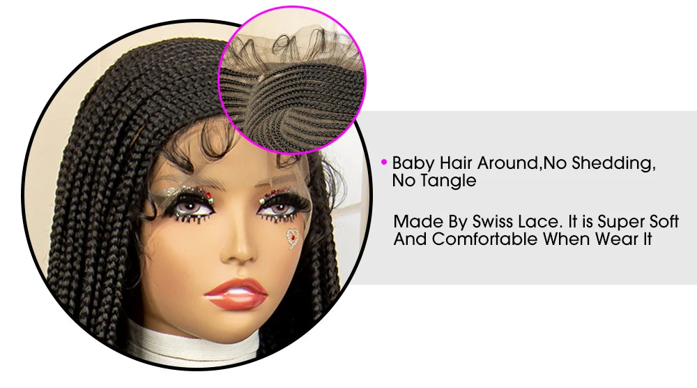 36 Inch Square Knotless Box Cornrow Wig | Full Lace Frontal