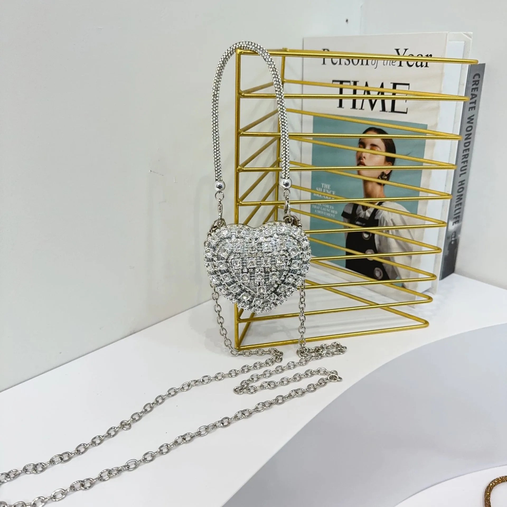 Luxury Mini Heart-Shape Crystal Clutch | Hard Diamond Inlay Evening Party Handbag - view 18