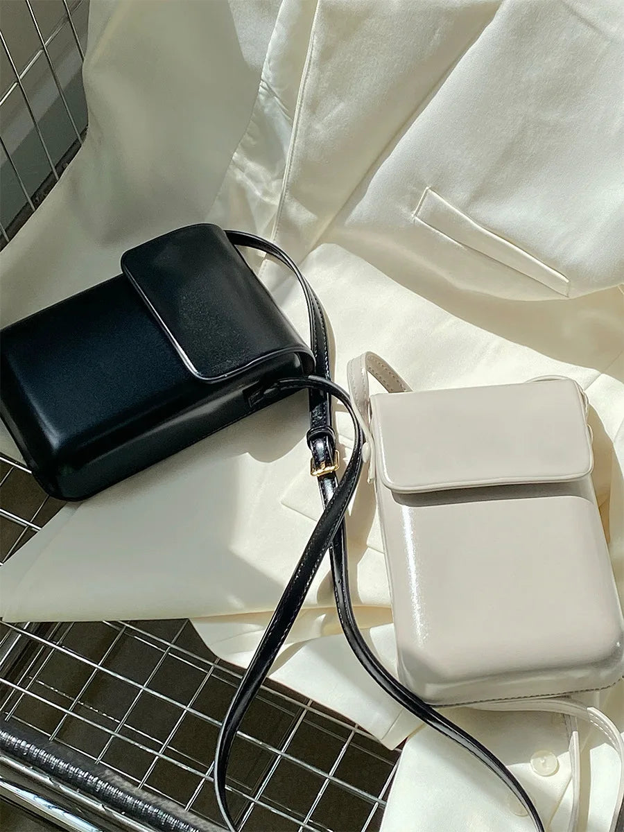 Mini PU Leather Crossbody Bag | Simple Flap Shoulder Purse Luxegan