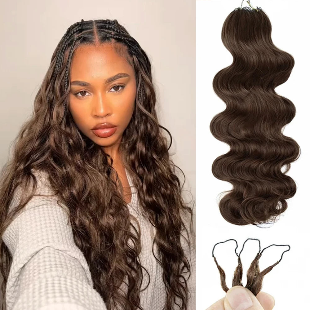 Chocolate Brown Human Hair Body Wave Crochet Extensions | Feathered Crochet Hair Luxegan