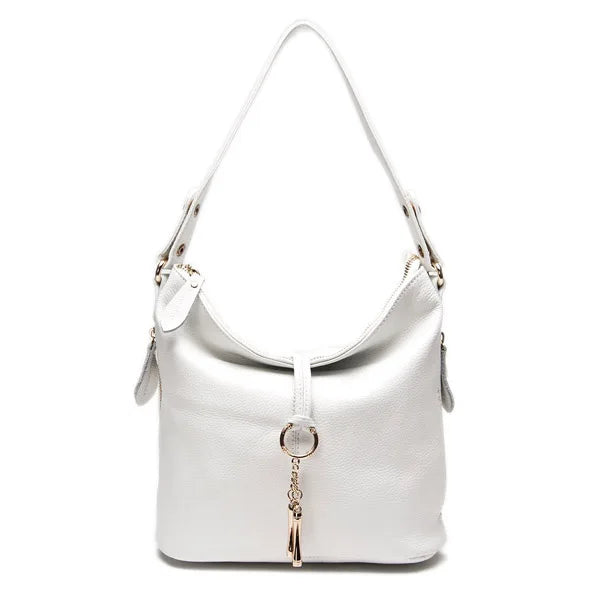 Elegant Women’s White Hobo Handbag | 100% Genuine Cow Leather Shoulder Bag | Luxury Messenger Purse with Charm Lock & Sequined Accents (Model ZC0345) Luxegan