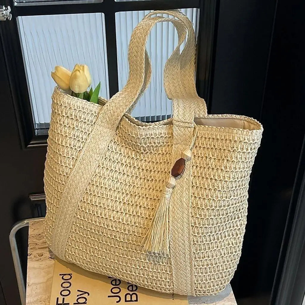 Straw Woven Shoulder Bags for Women | Summer Beach Handbag with Tassel Luxegan