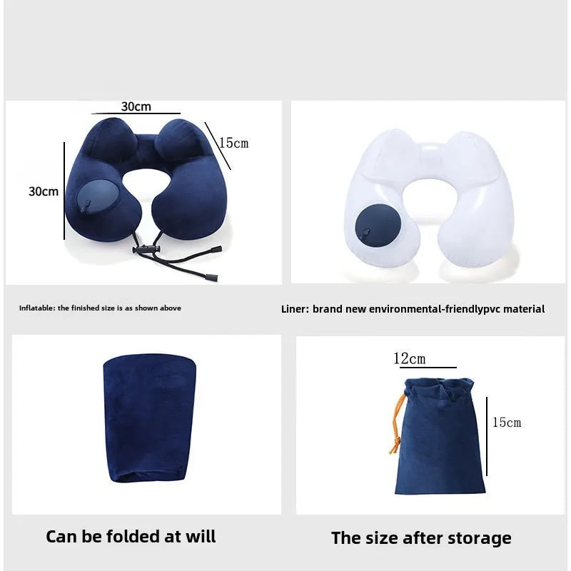 U-Shaped Inflatable Travel Pillow | Sophisticated "Press-to-Inflate" Silhouette | Elegant Portable Air-Filled Neck Support Cushion | "Dignified" High-Performance Travel Essential for Radiant Versatile Styling Luxegan