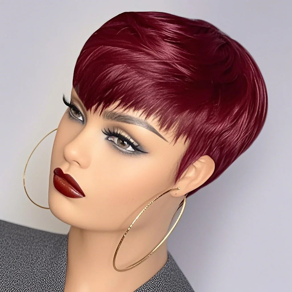 6 Inch Short Pixie Cut Straight Wig | 100% Human Hair for Women (Machine Made, Pre-Styled Bangs, Tangle-Free, Natural Hairline) Luxegan