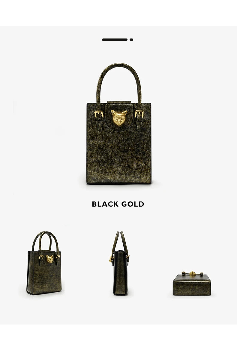 Hard Split Leather Cat Luxury Mini Bag | Designer Box Crossbody Luxegan