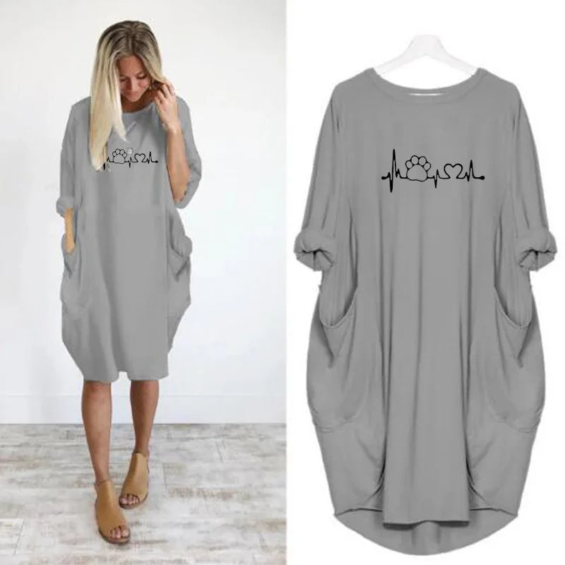 Women's Plus-Size Loose Long-Sleeved Dress | Casual Solid Color O-Neck Winter Pullover | Soft Knit Knee-Length Everyday Dress | Comfortable All-Season Basic Wardrobe Staple Luxegan