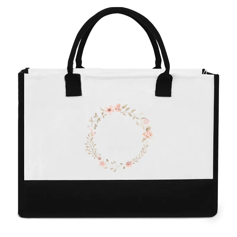 High-Quality Reusable Jute Shopping Bag | Waterproof Fashion Tote with Floral & Letter Print | Durable Cotton & Burlap Handbag for Beach, Picnics, and Grocery (Unisex) Luxegan