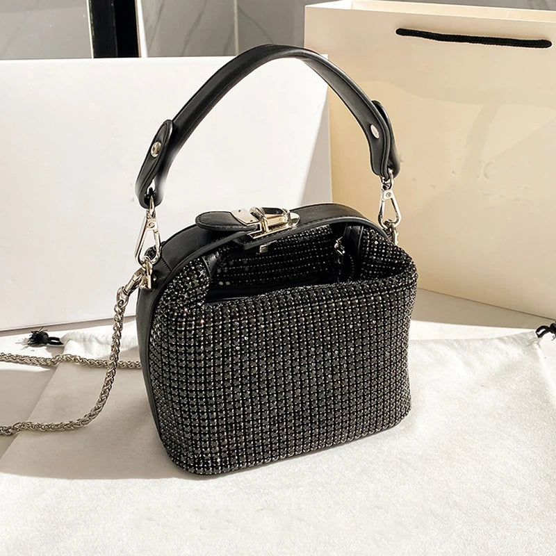 Luxury Designer Brand Silver Clutch Purse | Women's Evening Banquet Bag & Crystal Rhinestone Shoulder Bag (Fashion Handbags) Luxegan