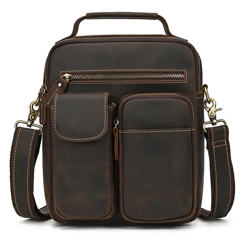 Newsbirds Vintage Leather Messenger Bag | Genuine Crazy Horse Cowhide Shoulder Bag | Retro Satchel Crossbody