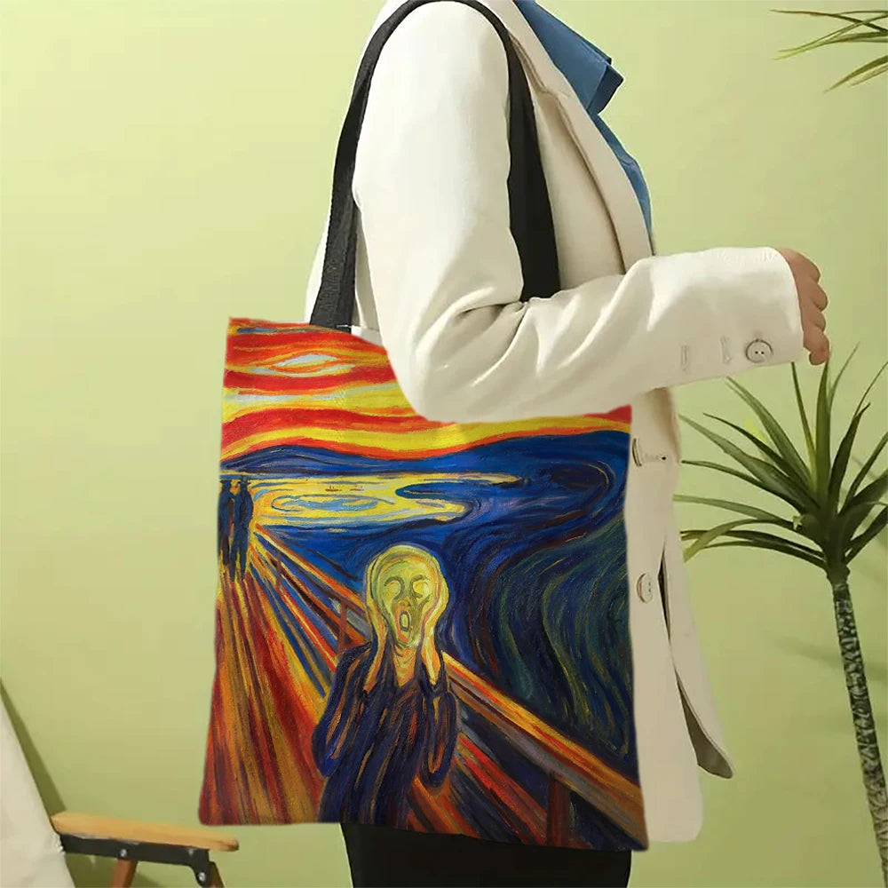 Oil Painting Printed Lightweight Tote | Sophisticated Artistic Linen-Look Handbag | Elegant - view 5