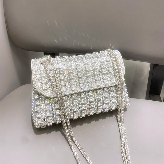 Luxury Rhinestone Evening Clutch Bag | Shiny Crystal Designer Handbag | Sparkling Metallic Shoulder Bag | High-End Wedding & Party Diamond Purse Luxegan