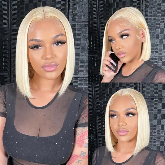 613 Honey Blonde Bob Lace Front Human Hair Wigs 13x4 Remy Brazilian Straight Short Bob 10 14 Inch
