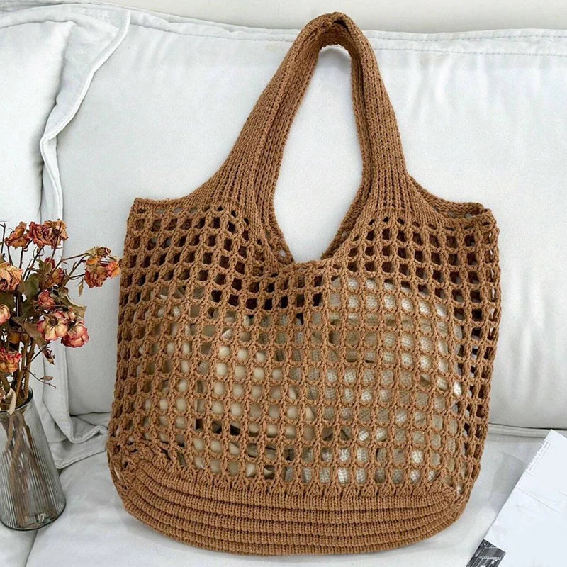 Knitted Hollow Crochet Tote | Soft Large Capacity Underarm Bag Luxegan