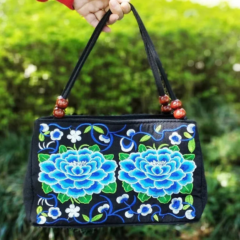 Stylish Floral Embroidered Canvas Handbag | Trendy Beaded National Style Tote | Women’s Fashion Satchel & Shoulder Bag with Secure Zipper Luxegan