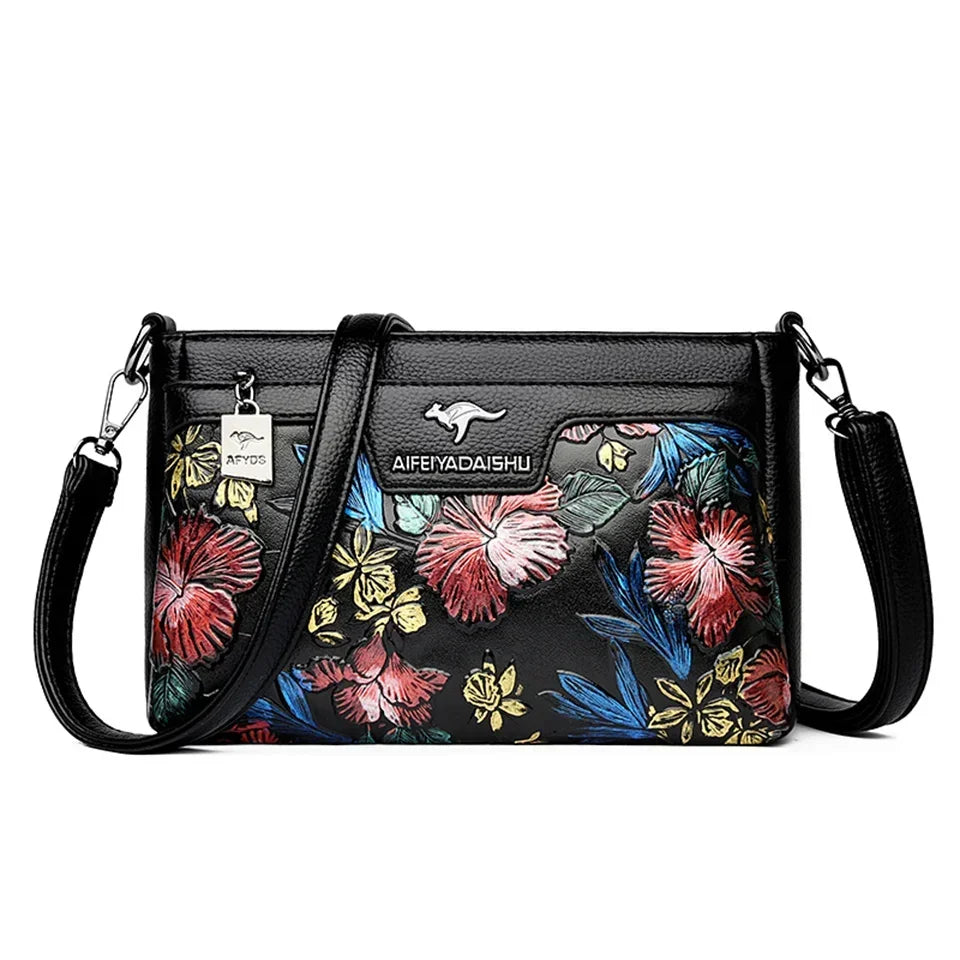 Women's Floral Patterned Shoulder Bags | High-Quality Leather Crossbody Bag & Elegant Commuting Handbags Luxegan