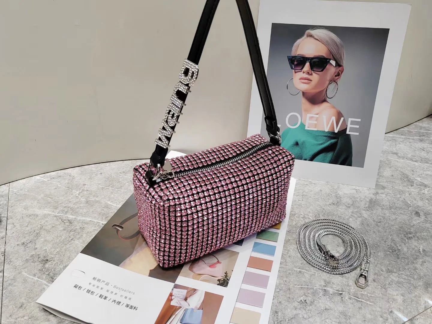 Super A Rhinestone Light Luxury Bag | Women's Summer High-End Texture Messenger & Portable Dinner Bag (Shiny Full Diamond Crossbody) Luxegan