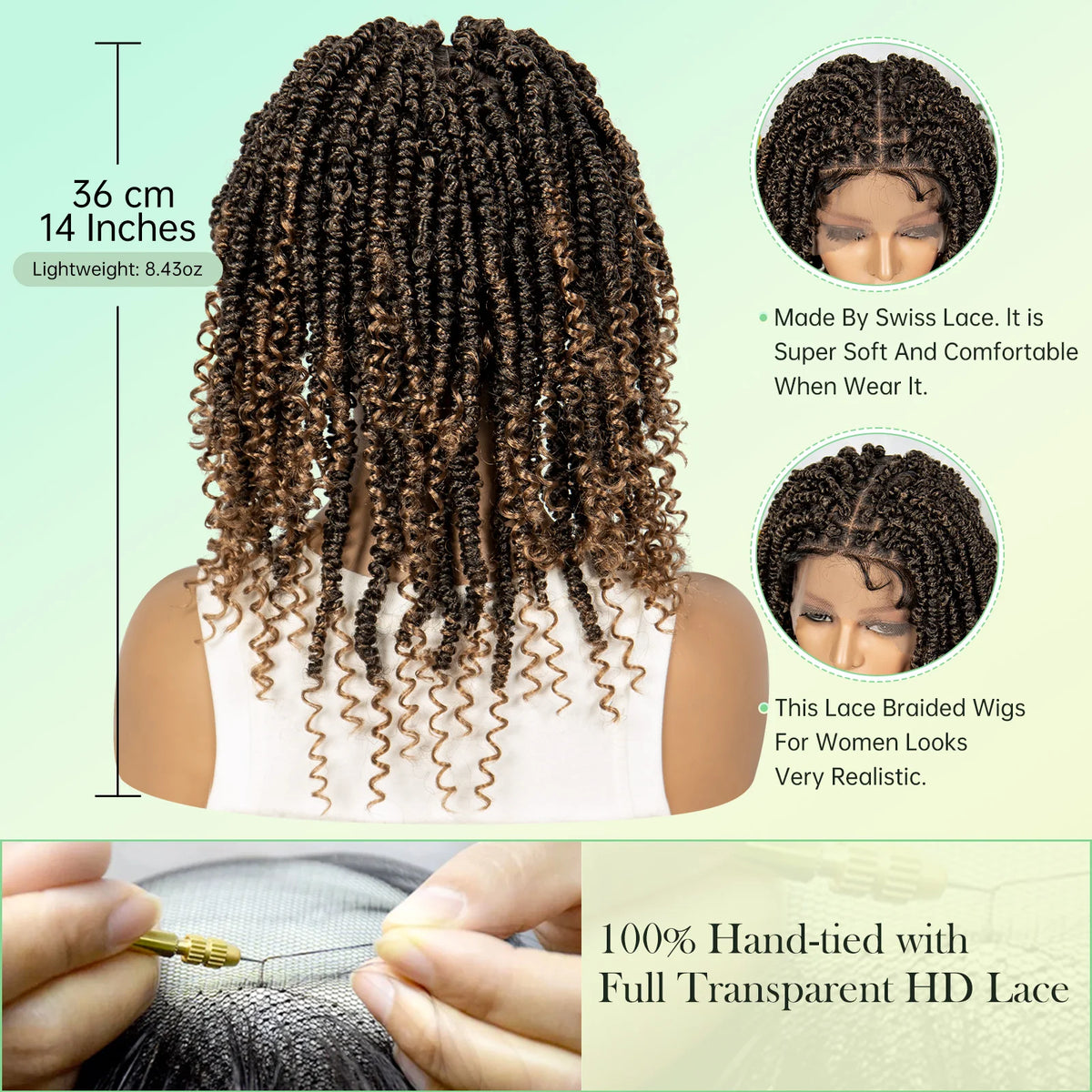 14 Inch Twisted Knotless Box Braids Wig | Full Lace | Baby Hair