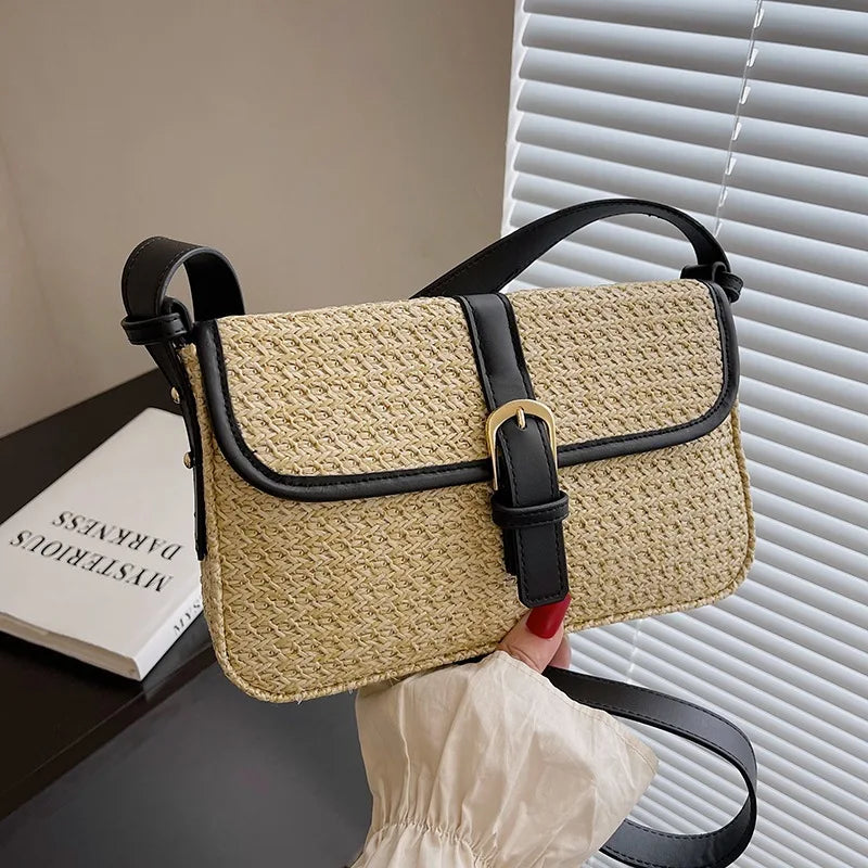 Summer Straw Bag Women's New Fashion Small Square Bag | Foreign Style Braided Tote & Simple Single Shoulder Crossbody Bag Luxegan