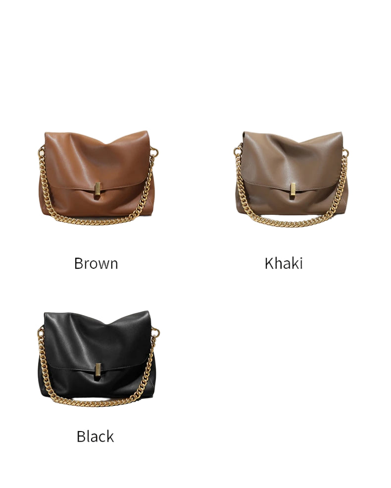 Soft Cow Genuine Leather Flap Chain Bag | Large Capacity Shoulder & Crossbody Messenger Luxegan