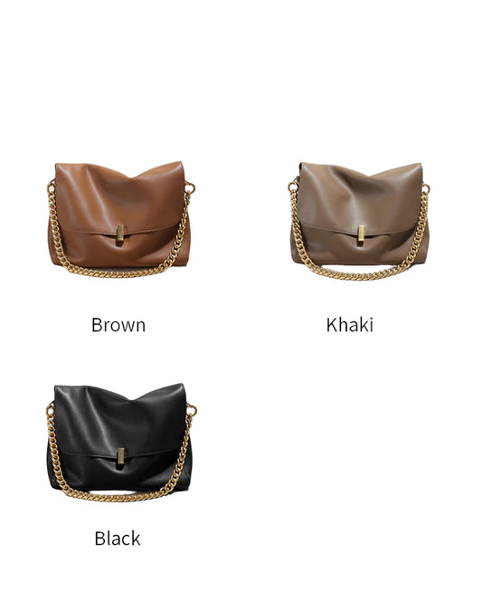 Soft Cow Genuine Leather Flap Chain Bag | Large Capacity Shoulder & Crossbody Messenger Luxegan