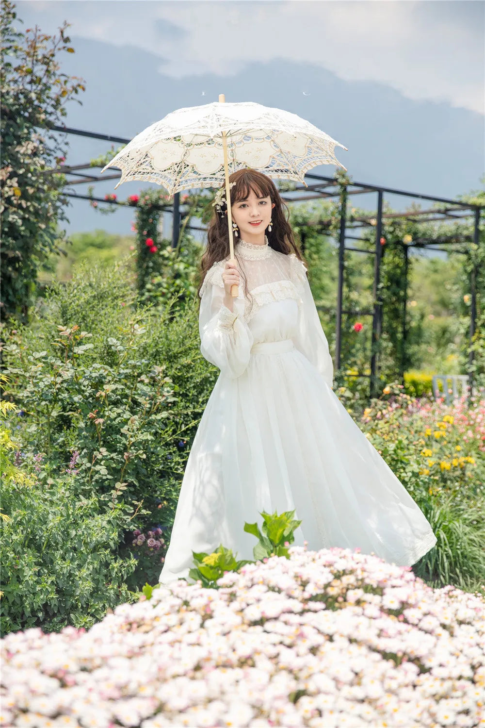 Vintage Cottage Chiffon Gatsby Dress Fairy Woman Chic Romantic Lace Lantern Sleeve Retro Princess Dresses Vestido Festa Faldas