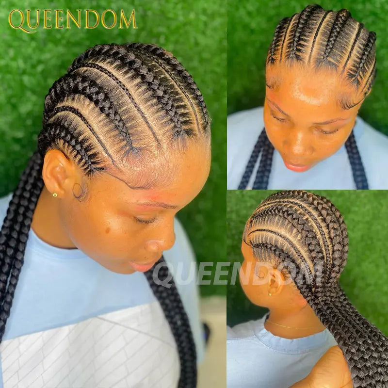 Synthetic Full Lace Cornrow Box Braided Wig 36" Lace Front Wigs Jumbo Braids Wig For Black Africa Women Braids Wig Braiding Wigs Luxegan