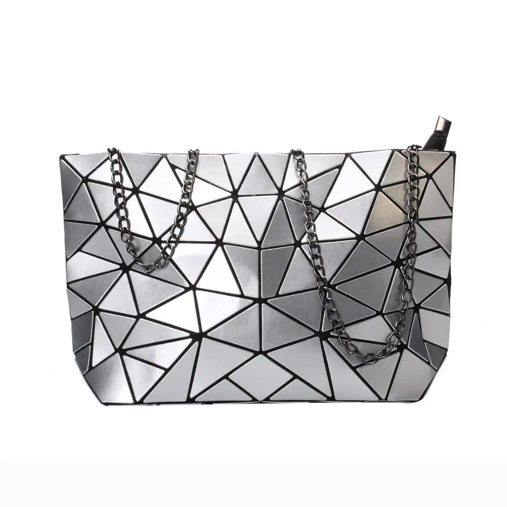 Women’s Geometric Chain Shoulder Bag | Fashion Folding Messenger Bag | Trendy PU Leather Hobo Crossbody | Versatile Plain Geometric Clutch & Evening Bag (Model 2037) Luxegan
