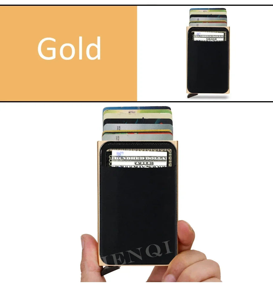 Automatic Pop Up Wallet Aluminum Double Card Case RFID Credit Card Holder Minimalist Metal Wallet Hold 12 Cards Wallet for Men