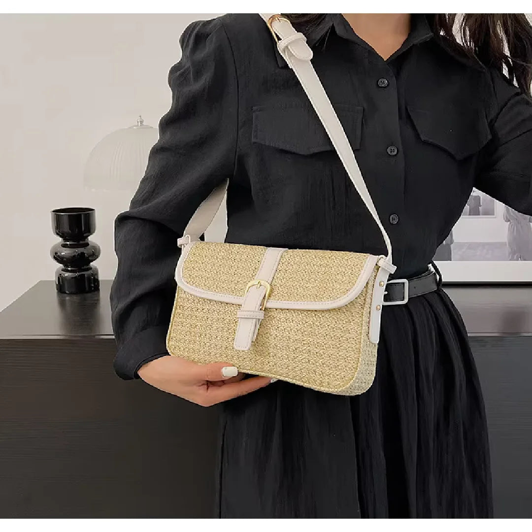 Summer Straw Bag Women's New Fashion Small Square Bag | Foreign Style Braided Tote & Simple Single Shoulder Crossbody Bag Luxegan