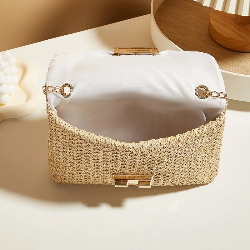 Fashion Crossbody Bags for Women | Simple Straw Shoulder Bag & Women's Lock Closure Bag (Small Square Purse Summer Money Bag) Luxegan