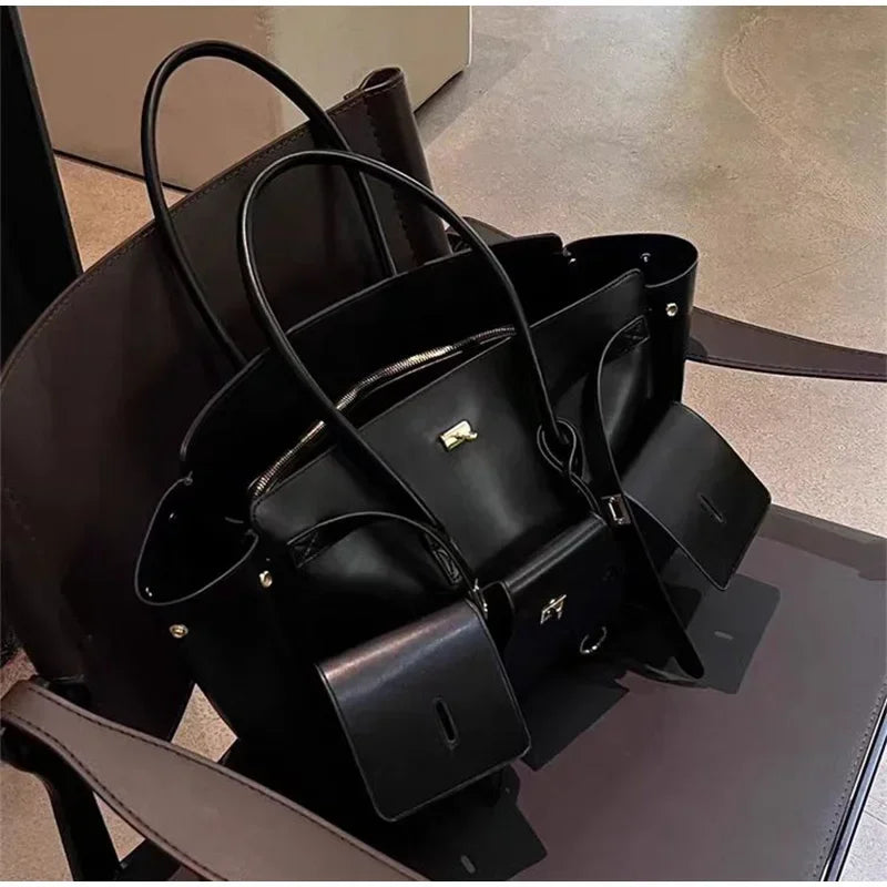 Luxury Wings Style Synthetic Leather Shoulder Bag,Large Capacity Commuting Women Tote Bag,Punk Buckle Simple Versatile Handbag
