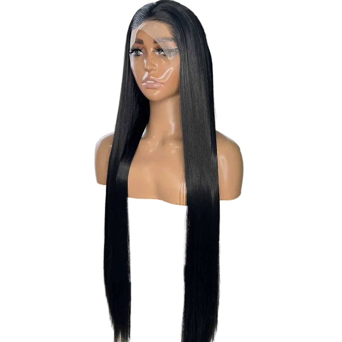 30-Inch Jet Black Silky Straight Futura Synthetic 13x4 Lace Front Wig - 150% Density Glueless Pre-Plucked Hairline Long Straight Wig - Japan Heat-Resistant Fiber Free Part Wig for Black Women (#1 Black) Luxegan