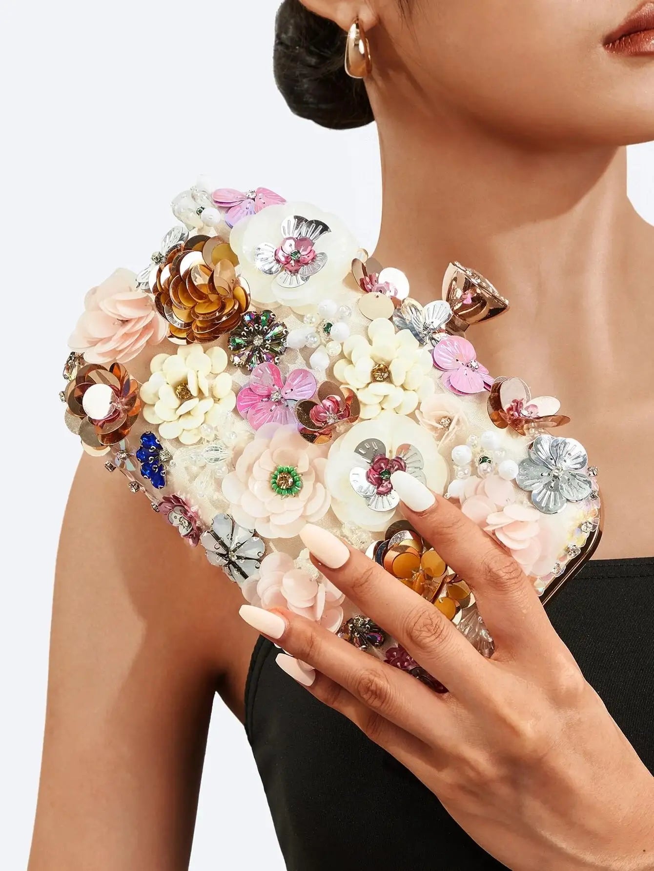 New Handmade Pearl Embroidered Clutch | Glamorous Rhinestone Evening Bag | Quiet Luxury Box Bag for Wedding, Prom & Gala Luxegan