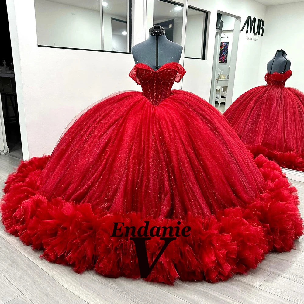 Exquisite Princess Sweetheart Quinceañera Ball Gown | Elegant Off-The-Shoulder Floral Applique Dress for Girls | Vintage Pleated Tulle Floor-Length Gala Gown | Custom Made Lace-Up Vestidos De 15 Quinceanera Luxegan
