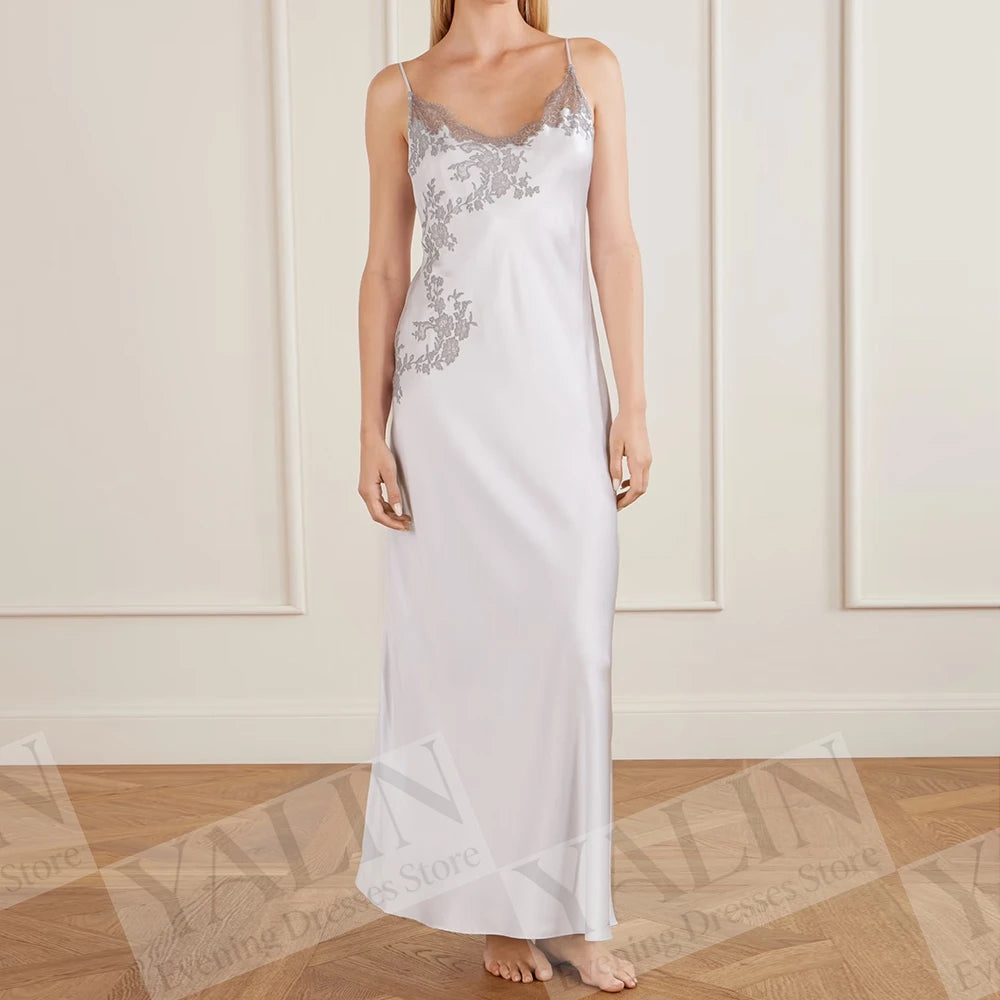 Lace Floral Draped A-Line Prom Dress | Spaghetti Strap Sleeveless Ankle-Length Gown Luxegan