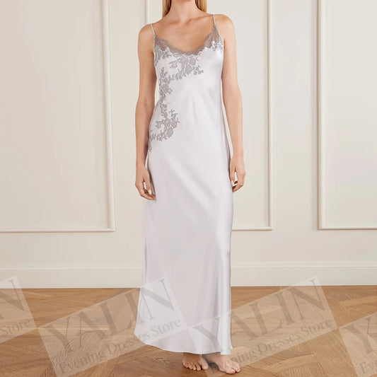 Lace Floral Draped A-Line Prom Dress | Spaghetti Strap Sleeveless Ankle-Length Gown Luxegan