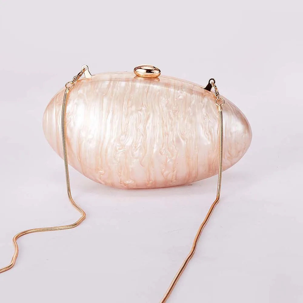 Oval Marble Beige Shell Acrylic Luxury Elegant Lady Evening Bag | Cute Handbag & Wedding Girl Female Mini Purse Luxegan