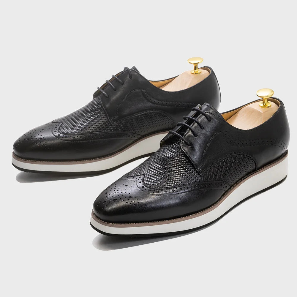 Classic Wingtip Brogue Derby Shoes | Sophisticated Full Grain Calfskin Leather | Elegant "Handcrafted" Business Casual Oxfords | "Dignified" Height-Increasing Luxury Footwear for Radiant Versatile Styling Luxegan